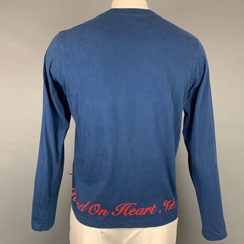 WALTER VAN BEIRENDONCK 2011 Hand On Heart Size XL Blue & Red Applique Cotton Long Sleeve Pullover