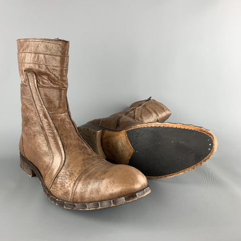 PAOLO IANTORNO Size 12 Taupe Textured Leather Cap Toe Boots