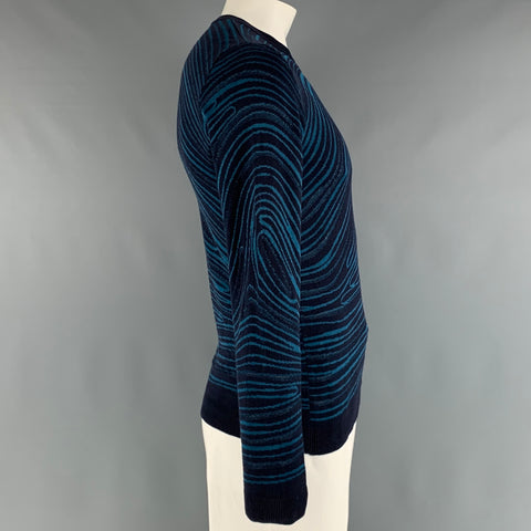 EMPORIO ARMANI Size XS Navy Blue Marble Wool Blend Crew-Neck Pullover
