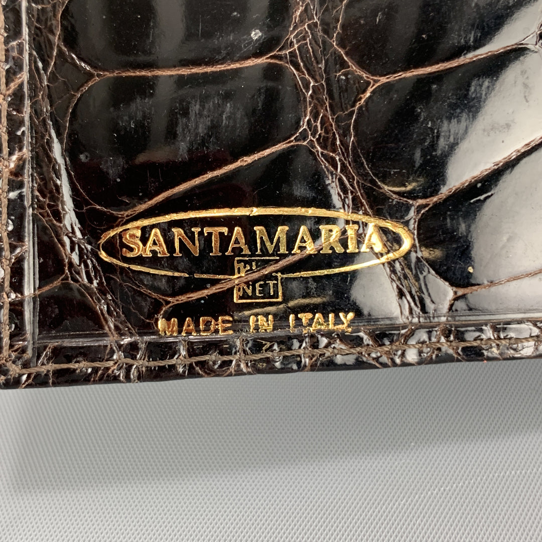 SANTAMARIA Dark Brown Alligator Leather Money Clip Tri-fold Wallet