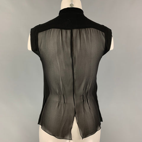 CHANEL 94305 04P Size 4 Black Silk Sleeveless Blouse