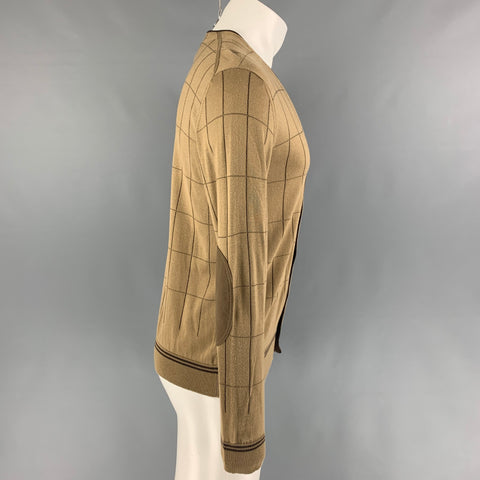 JUNYA WATANABE Size M Khaki Brown Window Pane Cotton V-Neck Cardigan