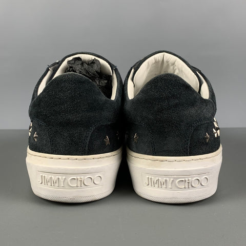 JIMMY CHOO Talla 10 Zapatillas de ante con tachuelas plateadas azul marino