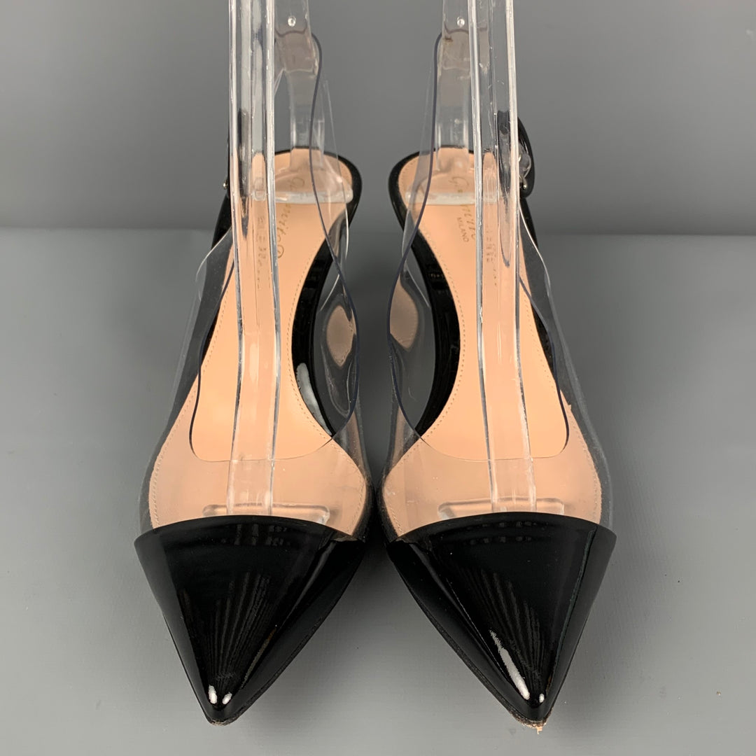 GIANVITO ROSSI Size 6.5 Black Clear Acetate Patent Leather Kitten Heel Pumps