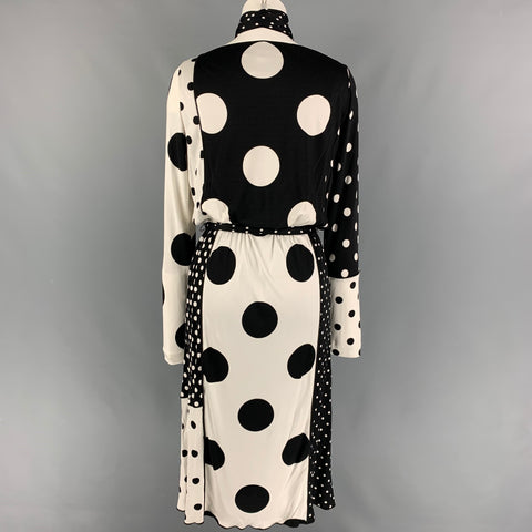 MARC JACOBS Talla 4 Vestido de manga larga con lunares de seda y rayón blanco y negro