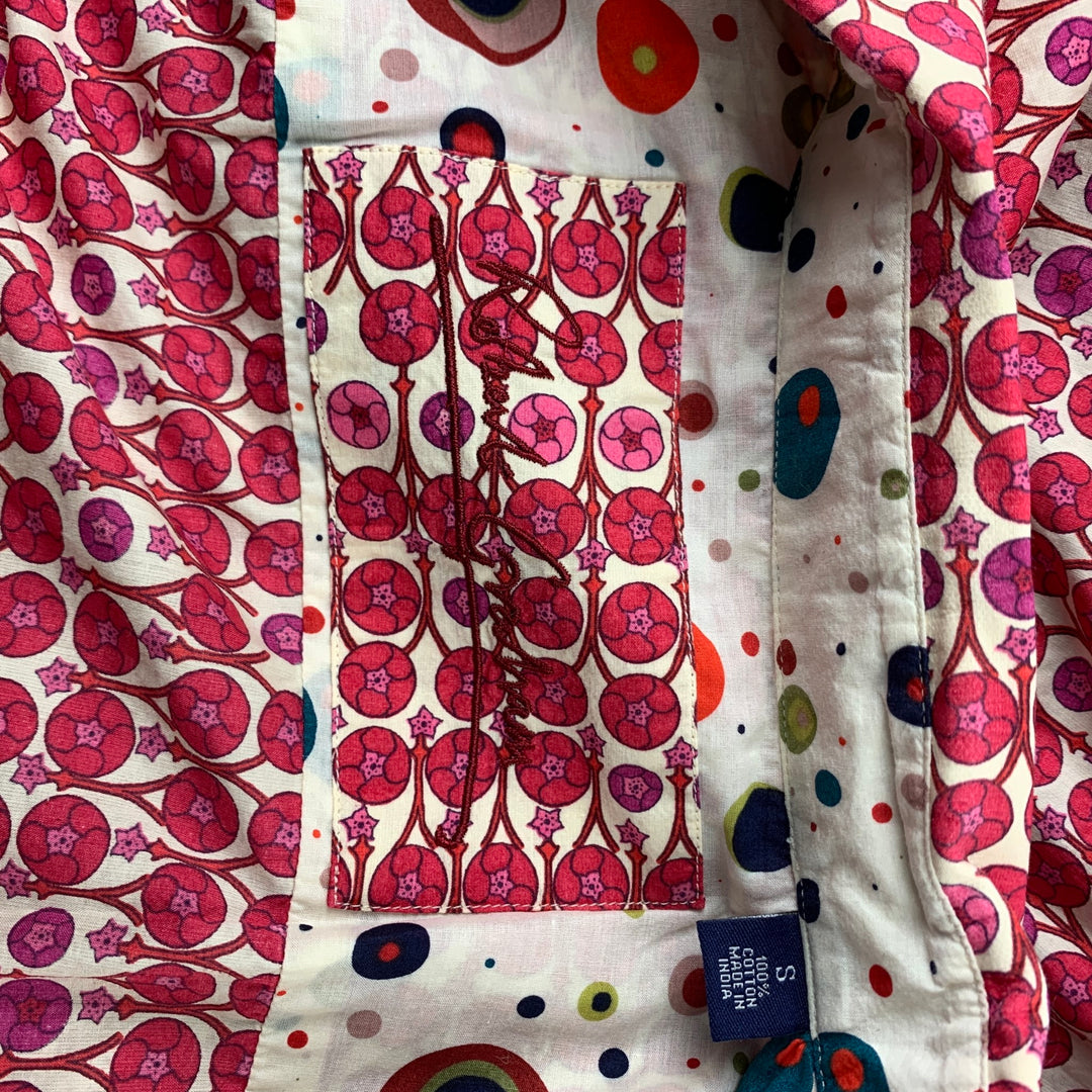 ROBERT GRAHAM Taille S Chemise à manches longues boutonnée en coton floral rouge et blanc