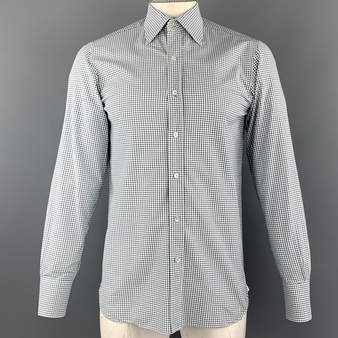 TOM FORD Size M White & Green Checkered Cotton Button Up Long Sleeve Shirt
