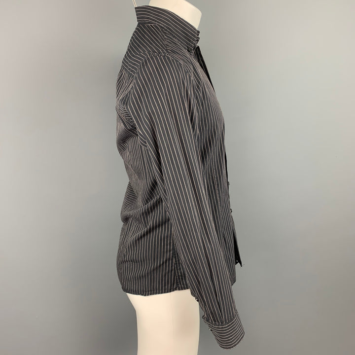 VALENTINO Slim Fit Size M Black Stripe Cotton Button Down Long Sleeve Shirt