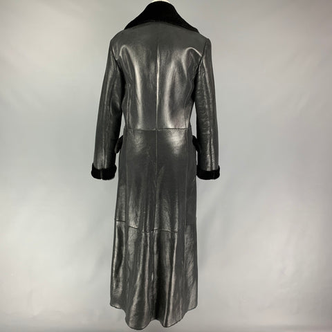VALENTINO Size 10 Black Shiny Lamb Shearling Coat