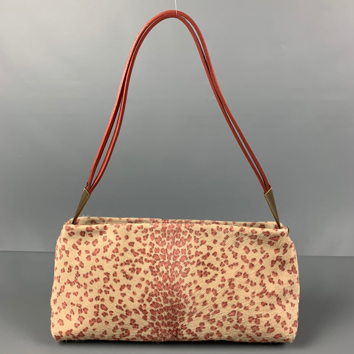 Vintage BOTTEGA ITALIANA rosa crema animal print bolso de pelo de becerro