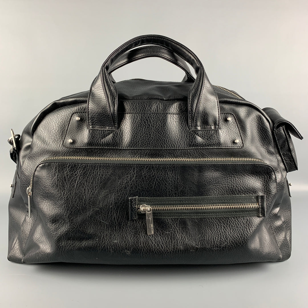 MATT & NAT Black Polyvinyl Shoulder Strap Duffle Bag