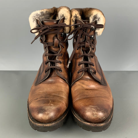 MAGNANNI Size 9.5 Brown Leather Lace Up Boots