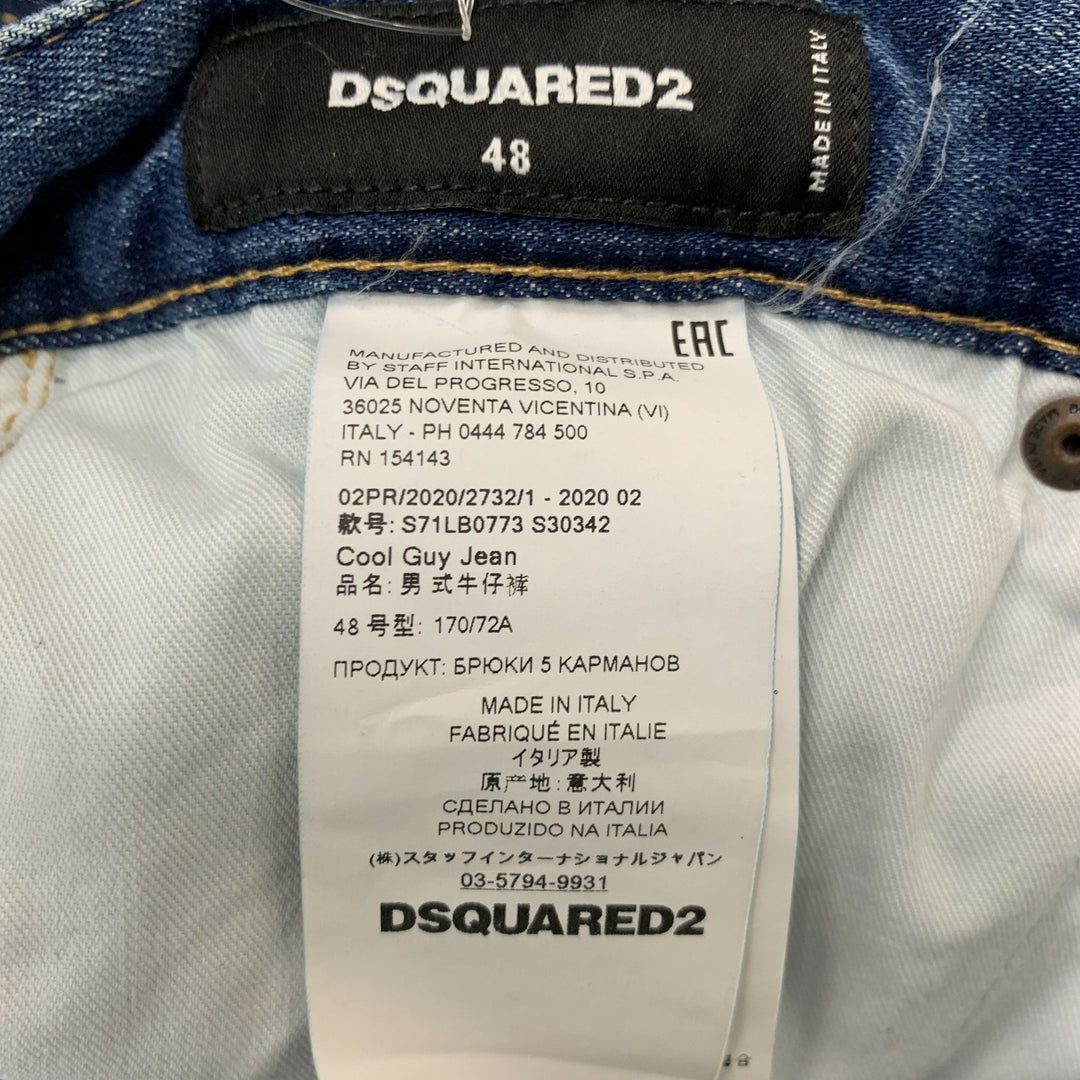 DSQUARED2 Size 32 Blue Distressed Cotton  Elastane Button Fly Jeans