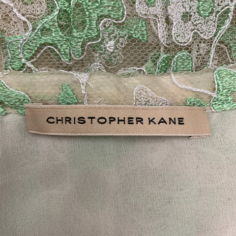 CHRISTOPHER KANE Size 6 White & Green PLeated Silk Skirt