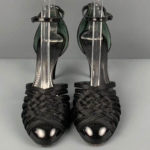 CHANEL Size 7.5 Black Silk Ankle Strap Pumps