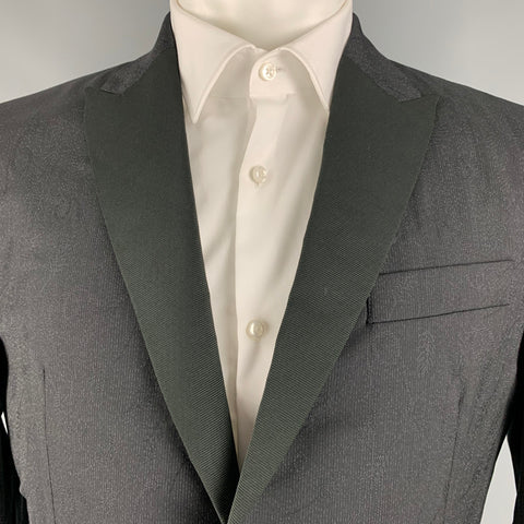 ROBERTO CAVALLI Taille 40 Noir Gris Serpent Laine Soie Peak Revers Sport Manteau