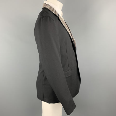 ALEXANDER MCQUEEN Size 42 Black Studded Notch Lapel Wool / Mohair Sport Coat
