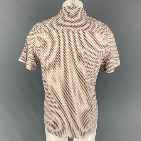 ALLSAINTS Size M White Burgundy Leaf Print Cotton Viscose Short Sleeve Shirt