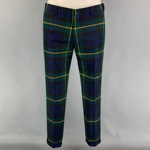 PAUL SMITH Size 42 Regular Navy Green Plaid Wool Notch Lapel Suit