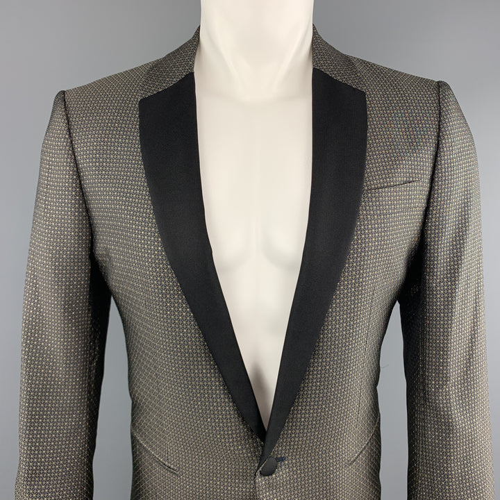VALENTINO Size 38 Geometric Black & Gold Silk Shawl Collar Sport Coat