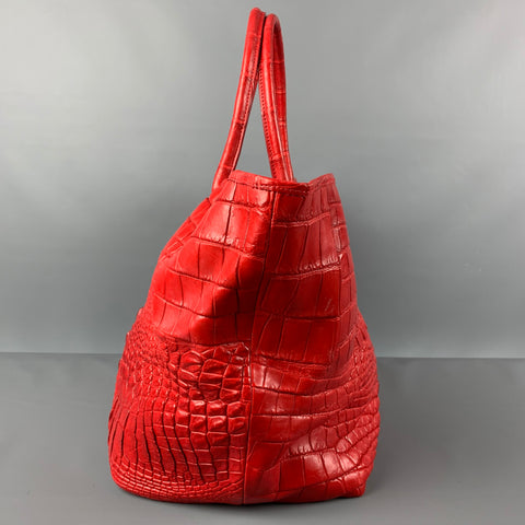 GENUINE CROCODILE SKIN Red Crocodile Tote Handbag