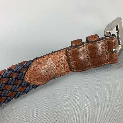 ALLEN EDMONDS Size 36 Woven Brown & Blue Leather Silver Tone Buckle Belt
