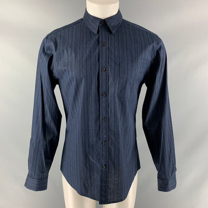 ELIE TAHARI Size M Navy Print Cotton &  Elastane Button Up Long Sleeve Shirt