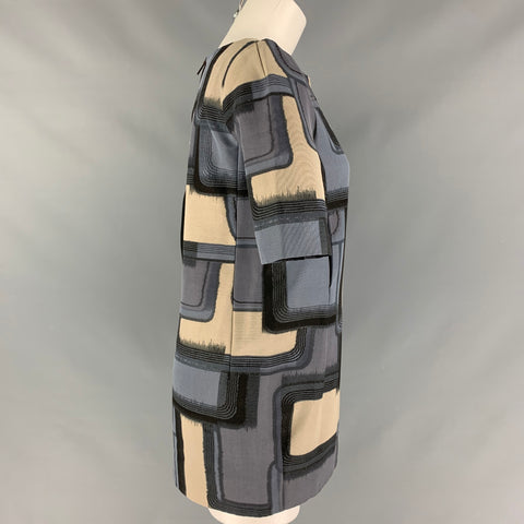 MARNI Size 2 Blue and Beige Cotton & Silk Color Block Short Sleeve Mini Dress
