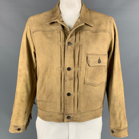 RRL by RALPH LAUREN Size XL Beige Deerskin Leather Western Fringe Jacket