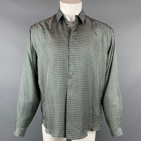 GIORGIO ARMANI Size M Green & Beige Plaid Silk Button Up Long Sleeve Shirt