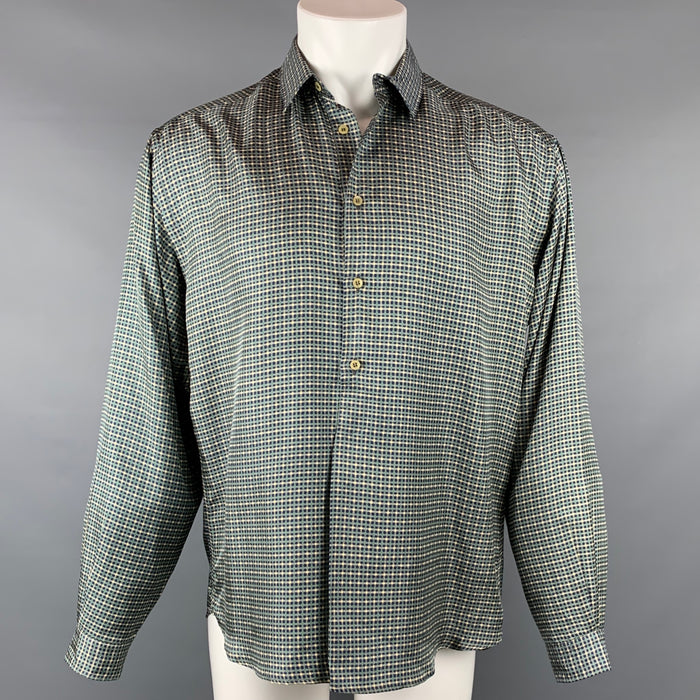 GIORGIO ARMANI Size M Green & Beige Plaid Silk Button Up Long Sleeve Shirt