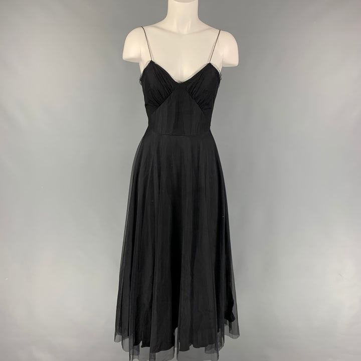 CHLOE Size 4 Blush Black Silk Pleated Spaghetti Straps Long Dress Set