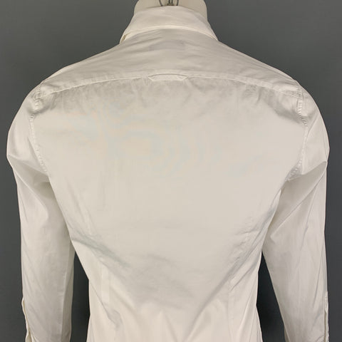 BURBERRY Size S White Cotton Pleated Double Collar Button Up Long Sleeve Shirt