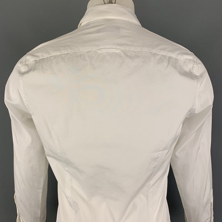 BURBERRY Taille S Chemise à manches longues plissée en coton blanc à double col boutonné
