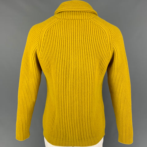 BEGG & CO Size M Yellow Ribbed Knit Cashmere Shawl Collar Cardigan