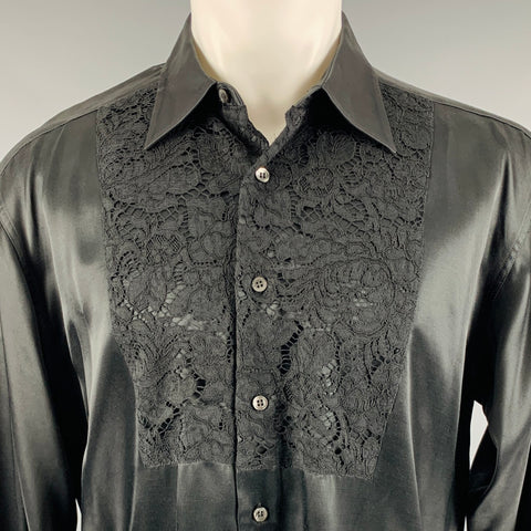 MOSCHINO Talla M Camisa Manga Larga Puño Francés Negro