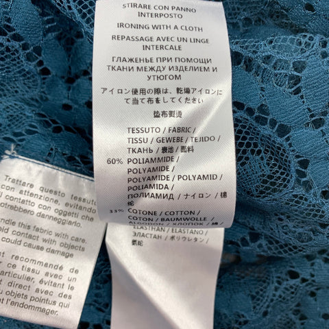 GUCCI S/S 16 Size L Teal Sheer Lace Polyamide Blend Long Sleeve Shirt