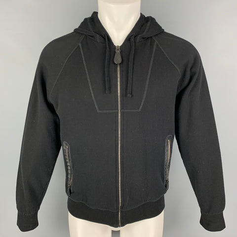 BOTTEGA VENETA Size M Black Cotton Wool Zip Up Sweatshirt
