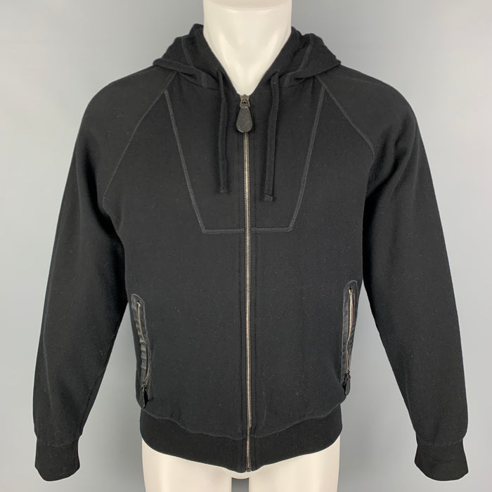 BOTTEGA VENETA Size M Black Cotton Wool Zip Up Sweatshirt