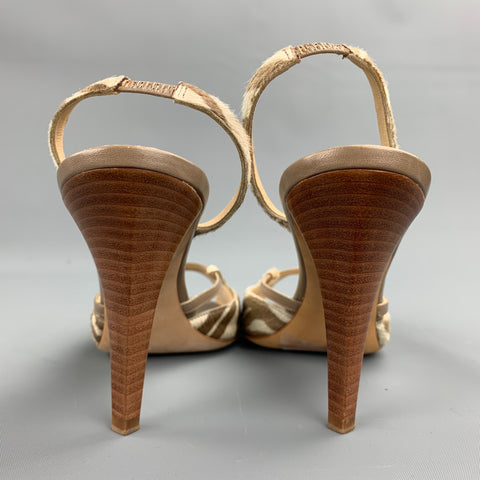 OSCAR DE LA RENTA 8.5 Zapatos de salón con tirantes en la espalda, color blanco roto y gris pardo, cebra, tigre, pelo de poni