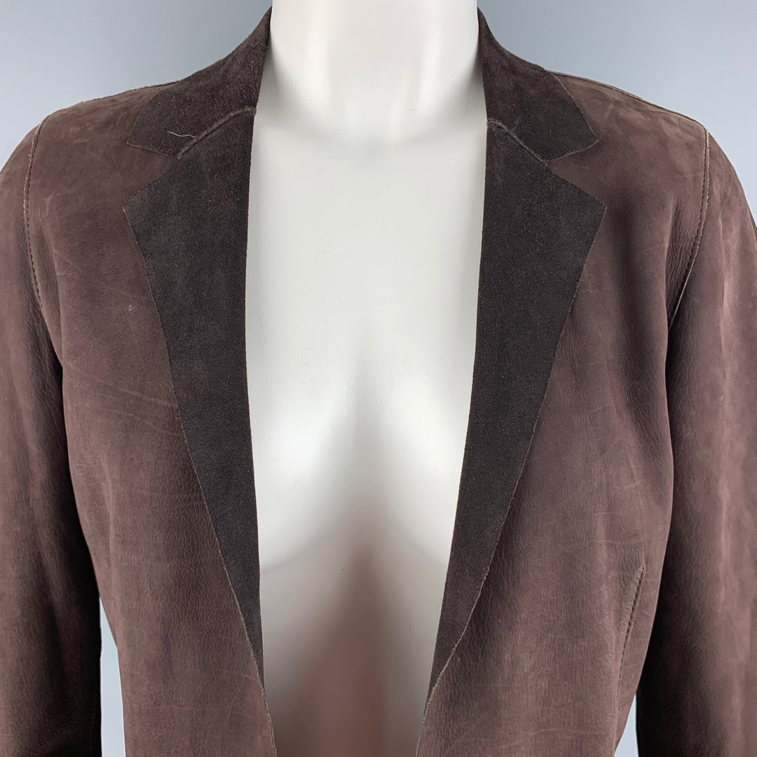 MARNI Size 4 Brown Suede Open Front Coat
