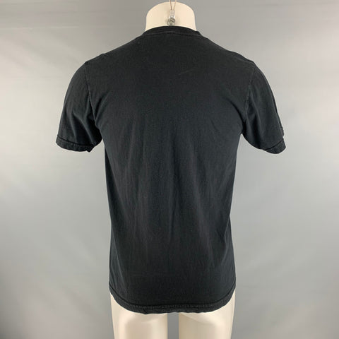VINTAGE Size S Black White Graphic Cotton Crew-Neck T-shirt