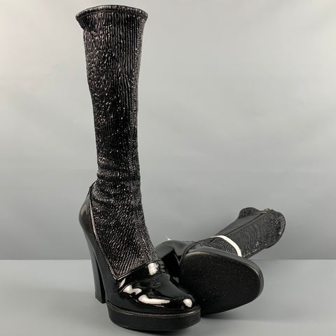 PRADA Size 7.5 Black Solid Patent Leather Side Zipper Boots