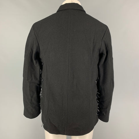 WALTER VAN BEIRENDONCK FW 16 Size 38 Black Metallic Textured Wool Boxy Frame Blazer
