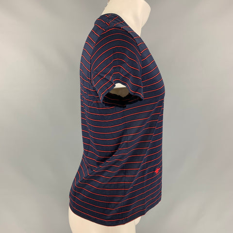 DIOR Size S Navy & Red Stripe Cotton V-Neck T-shirt
