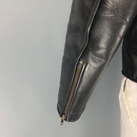 Vintage JOHNSON LEATHERS Size 46 Black Distressed Leather Zip Up Jacket