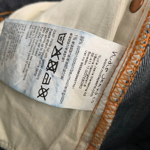 NUDIE JEANS Size 31 Dark Blue Contrast Stitch Cotton Slim Jeans