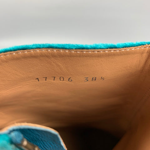 DRIES VAN NOTEN Size 8.5 Turquoise Velvet Ankle Boots