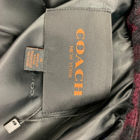 COACH Size M Burgundy Black Wool Blend Animal Print Double Breasted Coat