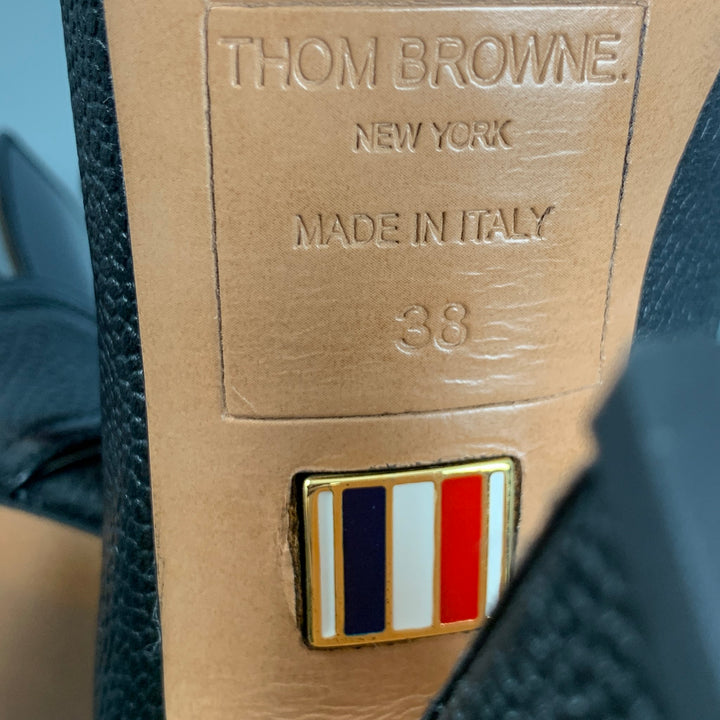 THOM BROWNE Talla 8 Zapatos de tacón de grano de guijarro de materiales mixtos de cuero negro, rojo y blanco